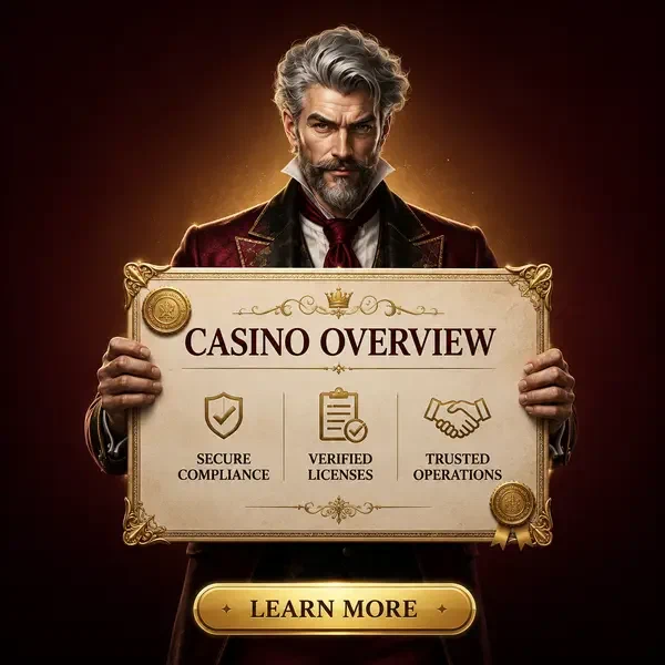Le Chancelier des Cartes présentant le certificat de conformité Winzoria Casino avec sceaux dorés