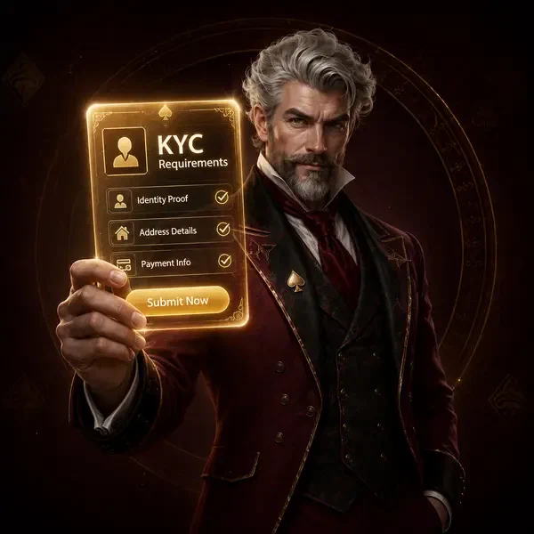 Card Chancellor présentant une pièce d'identité holographique pour la vérification KYC chez Winzoria Casino