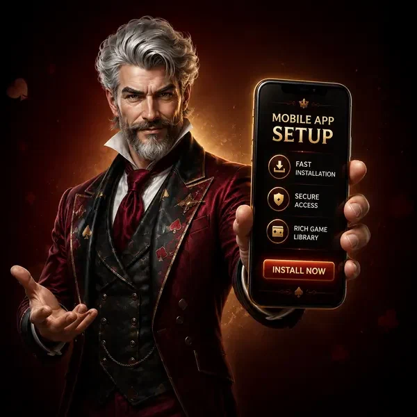 Card Chancellor présentant l'application mobile Winzoria avec interface lumineuse prête à installer