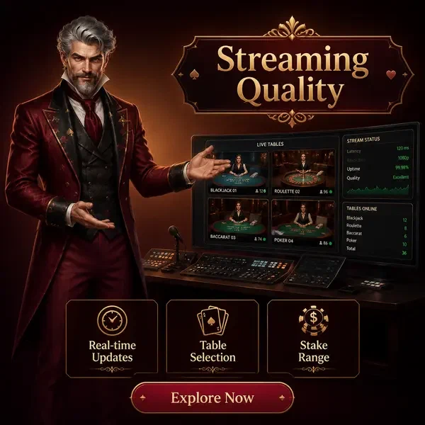 Card Chancellor démontrant la qualité de streaming à la console de contrôle du casino en direct